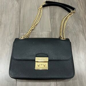 Michael Kors Black Crossbody Bag with Gold Accents